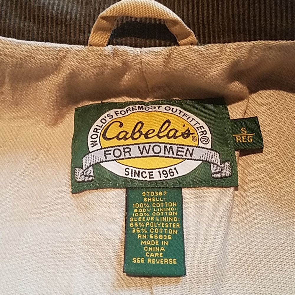 *Barn Coat, Cream with a Green Collar, Size Small - Picture 5 of 7